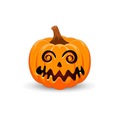 Halloween Pumpkin on white background. The main symbol of the Happy Halloween holiday. Orange spooky pumpkin with scary smile  holiday Halloween.