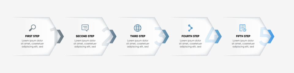 5 steps infographic geometric shape with shadow and gradient arrow color
