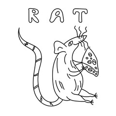 Rat, a simple coloring book for kids, hand-drawn. For teaching and developing fine motor skills in children.
