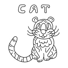 cat, a simple coloring book for kids, hand-drawn. For teaching and developing fine motor skills in children.