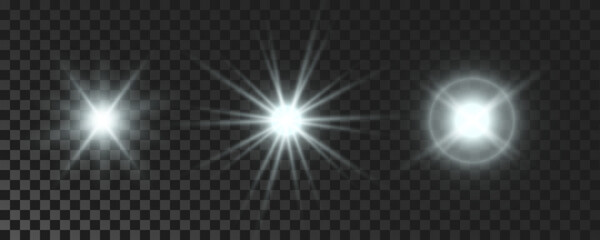 Set of white glowing sparkling stars