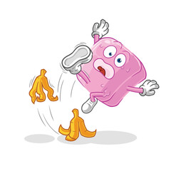 nail slipped on banana. cartoon mascot vector