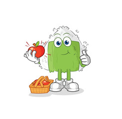 onigiri eating an apple illustration. character vector