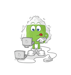 onigiri with laptop mascot. cartoon vector
