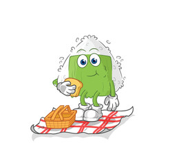 Obraz premium onigiri on a picnic cartoon. cartoon mascot vector