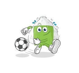 onigiri kicking the ball cartoon. cartoon mascot vector