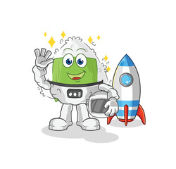 onigiri astronaut waving character. cartoon mascot vector