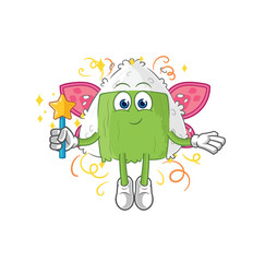 onigiri fairy with wings and stick. cartoon mascot vector