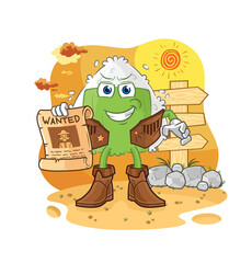 Obraz premium onigiri cowboy with wanted paper. cartoon mascot vector