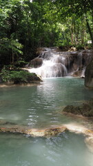Fototapeta na wymiar The Erawan Falls in Kanchanaburi Province in Thailand