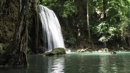 The Erawan Falls in Kanchanaburi Province in Thailand