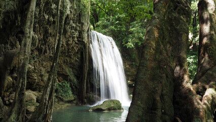 The Erawan Falls in Kanchanaburi Province in Thailand