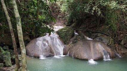 The Erawan Falls in Kanchanaburi Province in Thailand