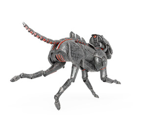 cyber cheetah is running fast on white background rear view