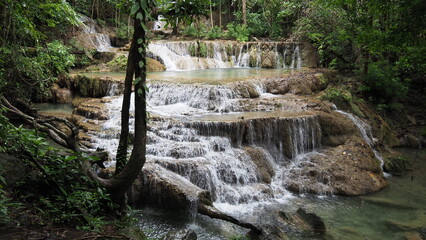 The Erawan Falls in Kanchanaburi Province in Thailand