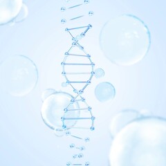 Structuring of DNA molecules.DNA on the background of spherical cells. Advertising cosmetics with dna or stem cells in cosmetology