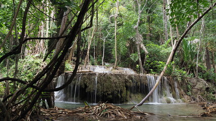 The Erawan Falls in Kanchanaburi Province in Thailand