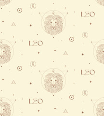 Leo Zodiac Background Seamless Pattern. Astrology Signs.