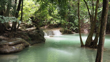The Erawan Falls in Kanchanaburi Province in Thailand