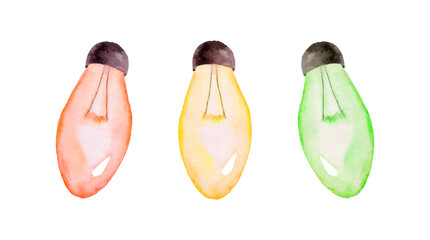 Hand drawing light bulb with watercolor splashes. Concept or creative thinking and unique ideas.