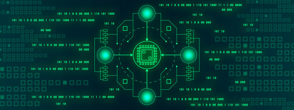 Quantum computing. Cybernetic computing energy concept.