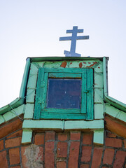 Krivosejeva green Old Believers Church in sunny summer day, Latvia.