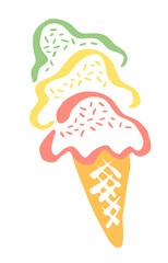 Ice Cream in a waffle cone drawing hand painted with ink brush