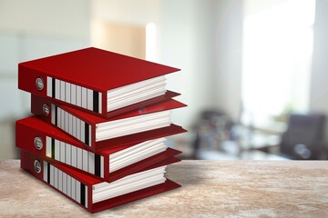 stack of reporting paper documents on a business table in the office, business documents for reports. Business analytics.