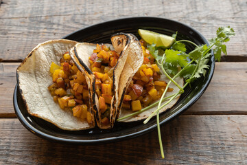 Vegetarian golden beet tacos on plate