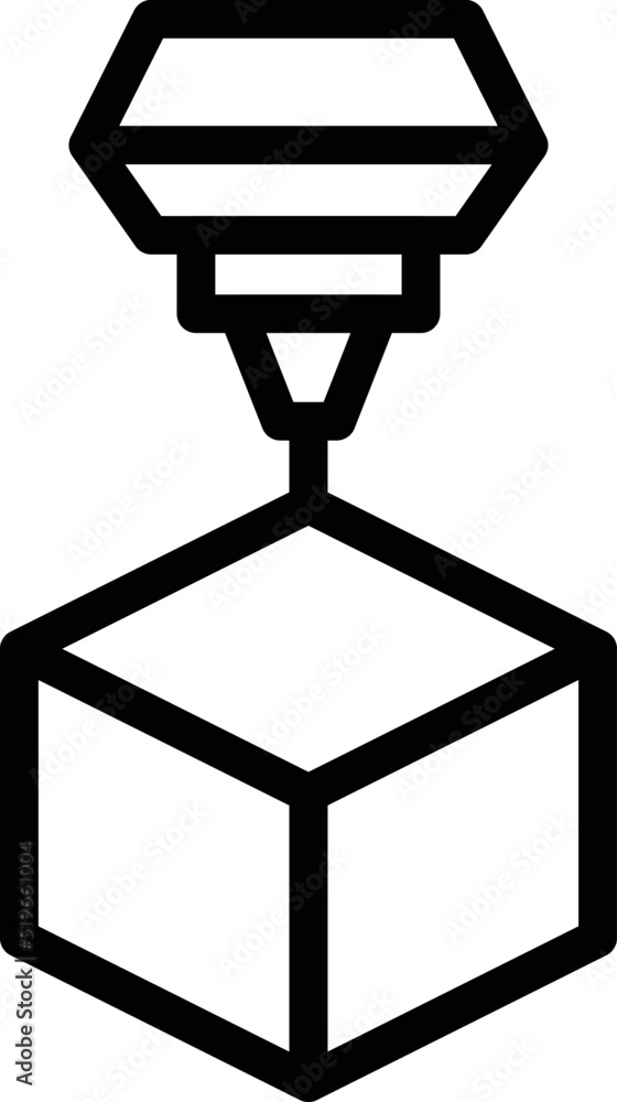 Poster 3d print cube icon outline vector. printer design. machine motor