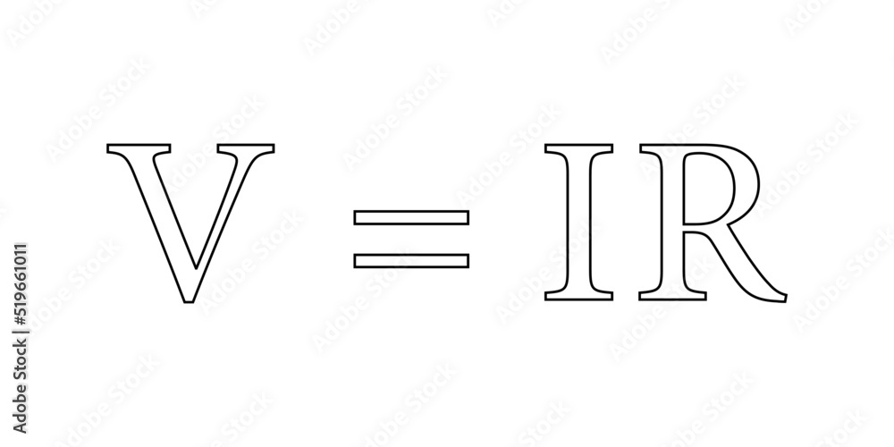 Poster Ohm's law formula in physics. Electric current voltage and resistance formula. V, I, and R, the parameters of Ohm's law.