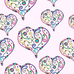 Heart seamless pattern. Decorative pattern. Folk style. Textiles, printed matter, bedding, packaging design and wallpaper.