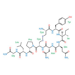 chemical structure of Oxytocin (C43H66N12O12S2)