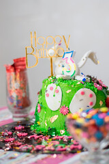 birthday cake with candles and candy