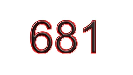 red 681 number 3d effect white background