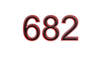 red 682 number 3d effect white background