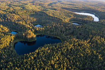 Salainis lake that shape looks like the country of Latvia. Captured from above on a sunny summer...