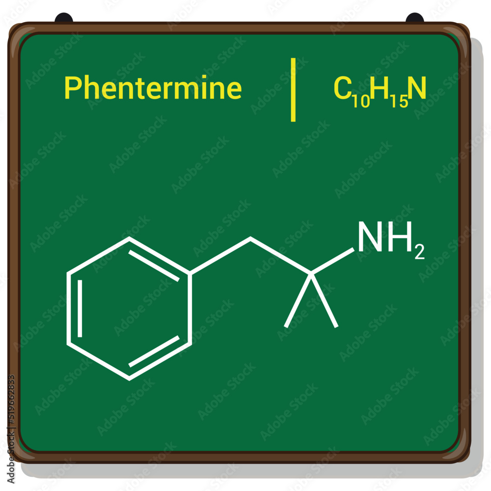 Sticker chemical structure of Phentermine (C10H15N)