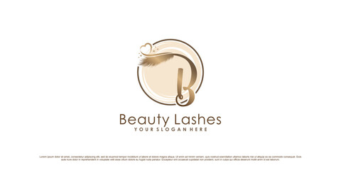 Fototapeta na wymiar Beauty eyelash icon logo design with initial letter b and creative element Premium Vector