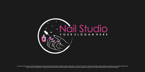 Nail icon logo design for manicure studio or nail salon with creative concept Premium Vector