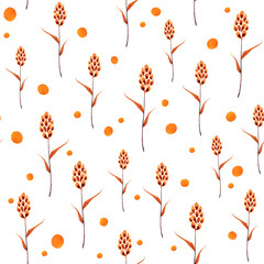 Watercolor autumn seamless pattern. Leaves and plants. Fall season floral fashion collection. Isolated on white background. Hand painted illustration for design wallpaper, fabric, invitation.