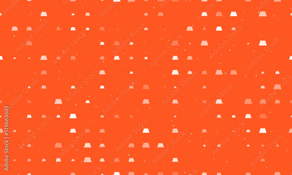 Poster seamless background pattern of evenly spaced white trapezoid symbols of different sizes and opacity.