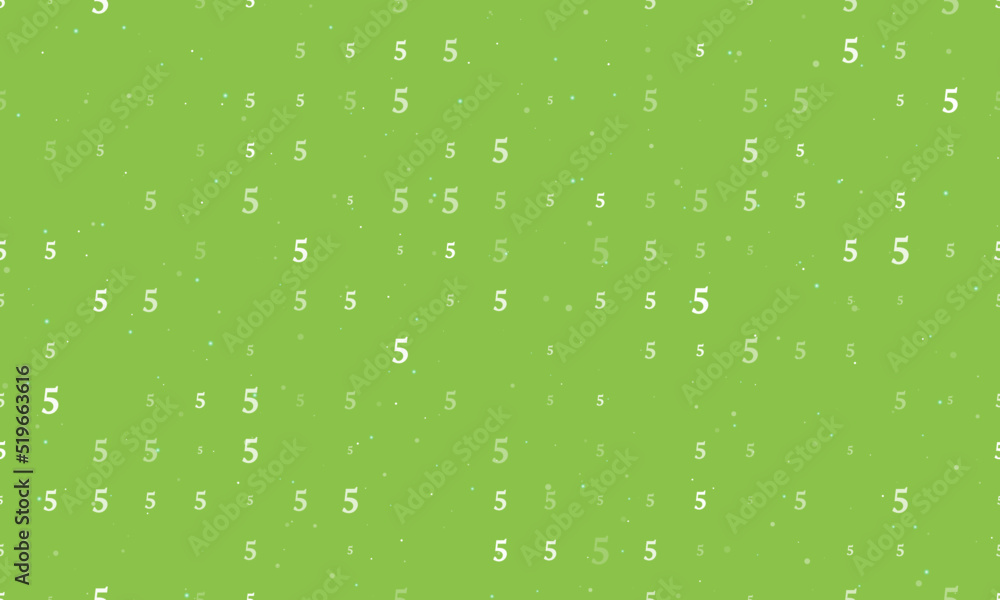 Poster seamless background pattern of evenly spaced white number five symbols of different sizes and opacit