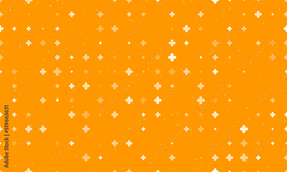 Poster seamless background pattern of evenly spaced white quatrefoil symbols of different sizes and opacity
