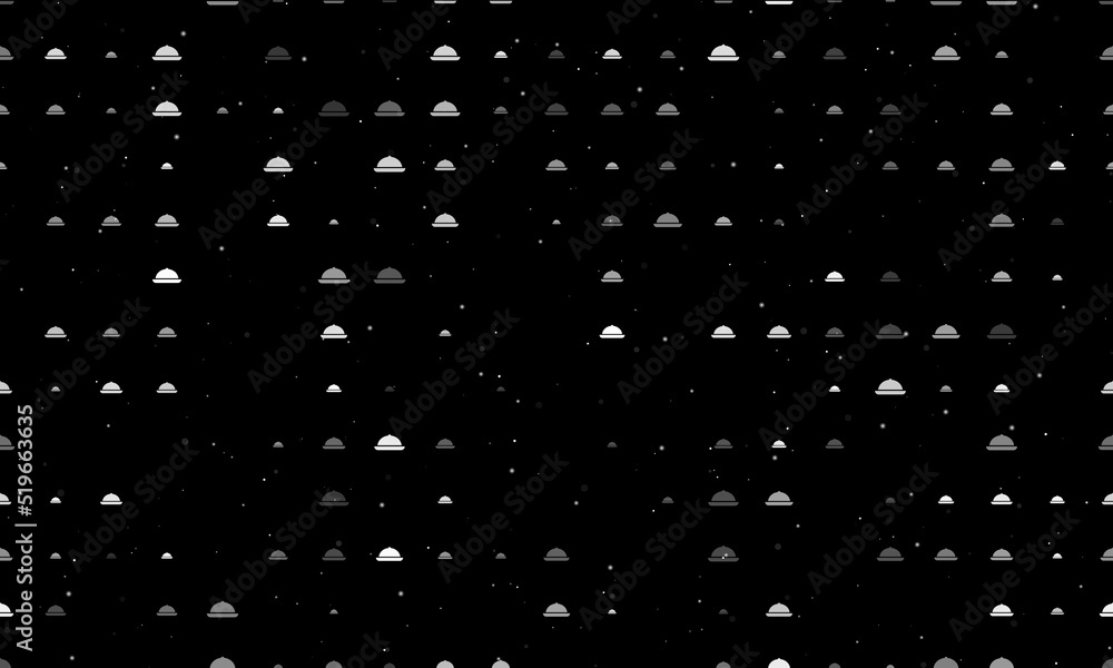 Poster seamless background pattern of evenly spaced white cloche symbols of different sizes and opacity. ve