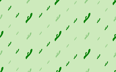 Seamless pattern of large and small green sex toy symbols. The elements are arranged in a wavy. Vector illustration on light green background