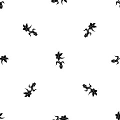 Seamless pattern of repeated black carnivorous plant symbols. Elements are evenly spaced and some are rotated. Vector illustration on white background
