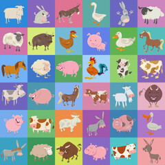background design with funny cartoon farm animal characters