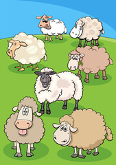 Obraz na płótnie Canvas cartoon sheep group in the meadow