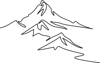 Mountains landscape view. Continuous one line drawing. - obrazy, fototapety, plakaty